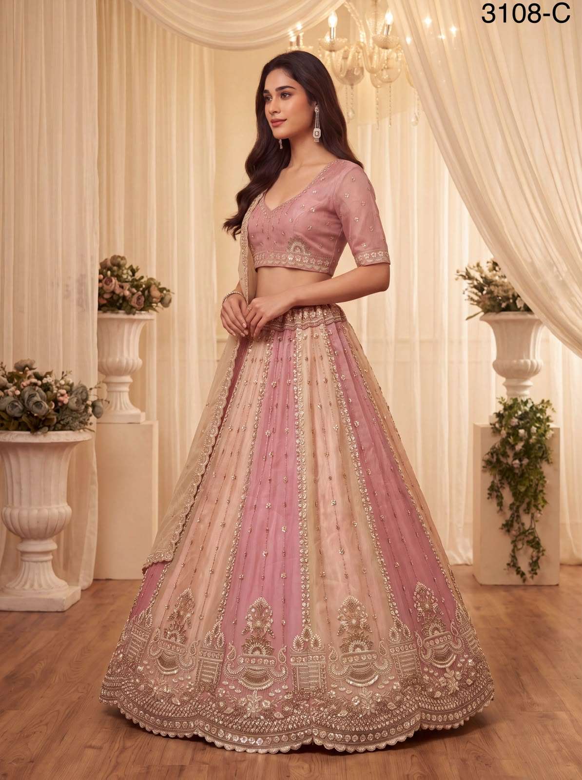 Partywear pastel Color beautiful Satin Silk fancy fabric Lehenga Choli reseller in surat 3108